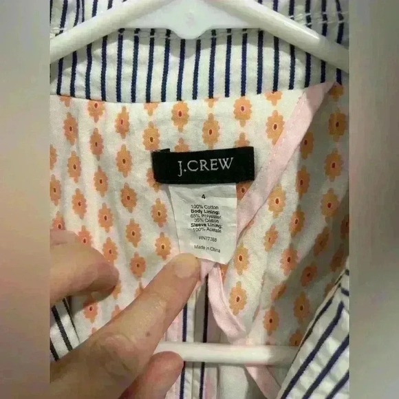 J. Crew Seersucker Blue and White Striped Cotton One Button Blazer Size 4 - Picture 5 of 8